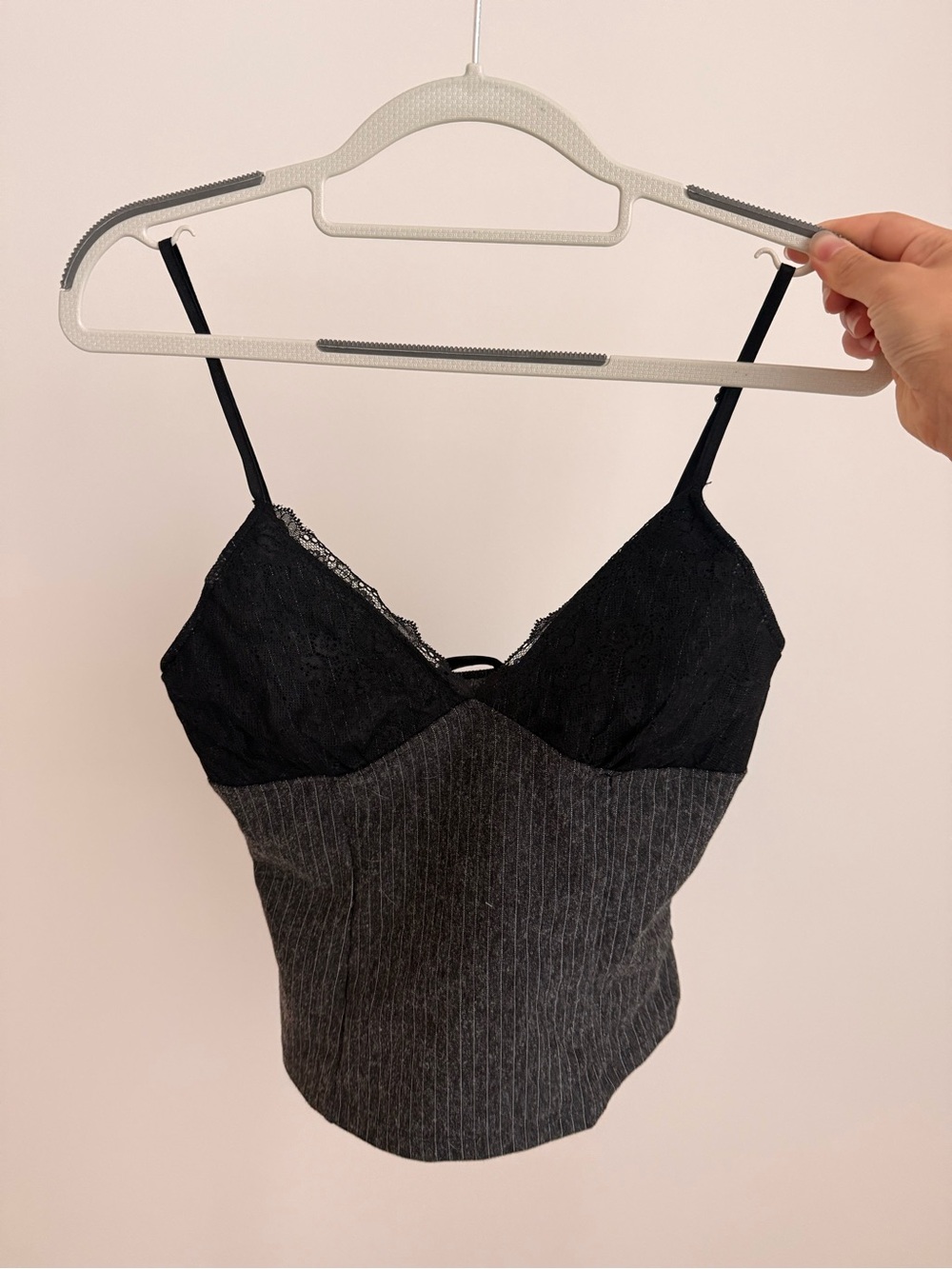 Zara Black Lace & Charcoal Pinstripe Cami